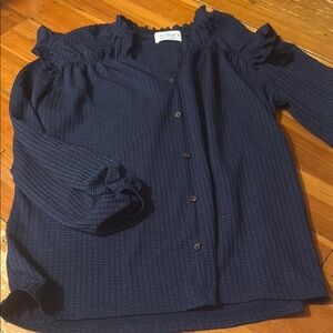 Navy Blue Button-Up Blouse